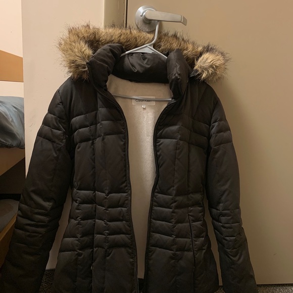 Calvin Klein NWOT hooded fur lined puffer coat - Picture 2 of 5